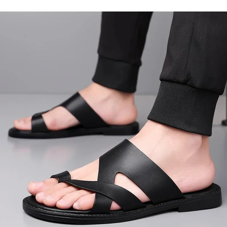 Trendige Herren-Sandalen mit Kreuzriemen, glatt, rutschfest, strapazierfähig, für Sommer, Outdoor, Business, Casual, Slip-On-Hausschuhe-HX25333 – Detail 7