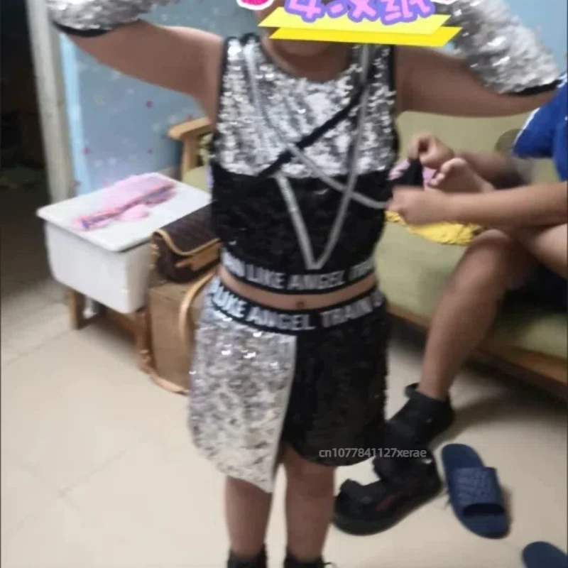 Children's Jazz Dance Performance Costume Sequin Set Handsome Girls' Jazz Dance Costume Hip-hop Street Dance Cool Clothes