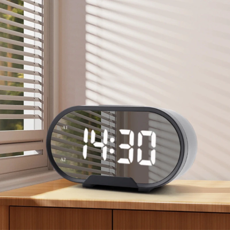 

Mirror Alarm Clock Black Digital Desk Clock Light Emitting Diode Mirror Multifunction Usb Charging Desktop Clock