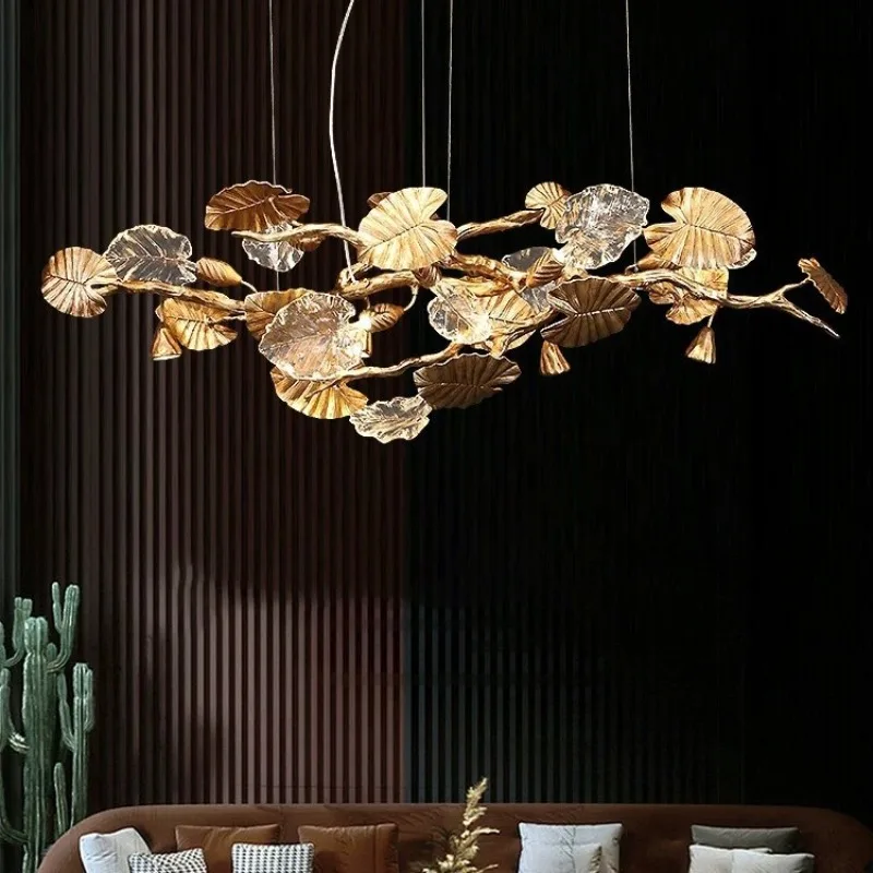 Restaurant light study chandelier zen tea room creative leaf light luxury all copper light