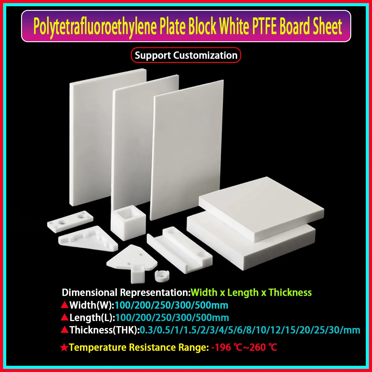 Polytetrafluoroethylene Plate White PTFE Board Sheet Plate Anti-Corrosion Processing Materials Thk0.3-30mm W100-500mm L100-500mm