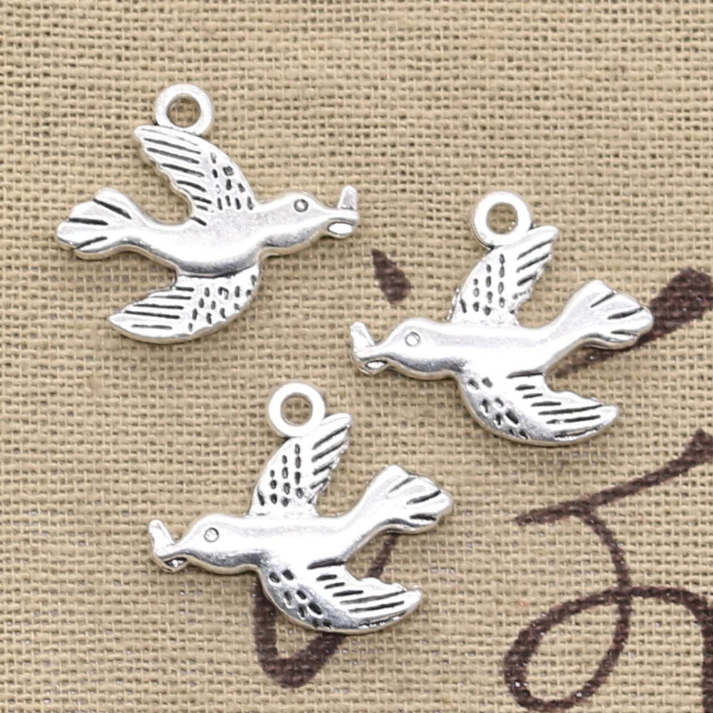 15pcs Charms Peace Dove Swallow 21x19mm Antique Silver Color Pendants DIY Crafts Making Findings Handmade Tibetan Jewelry