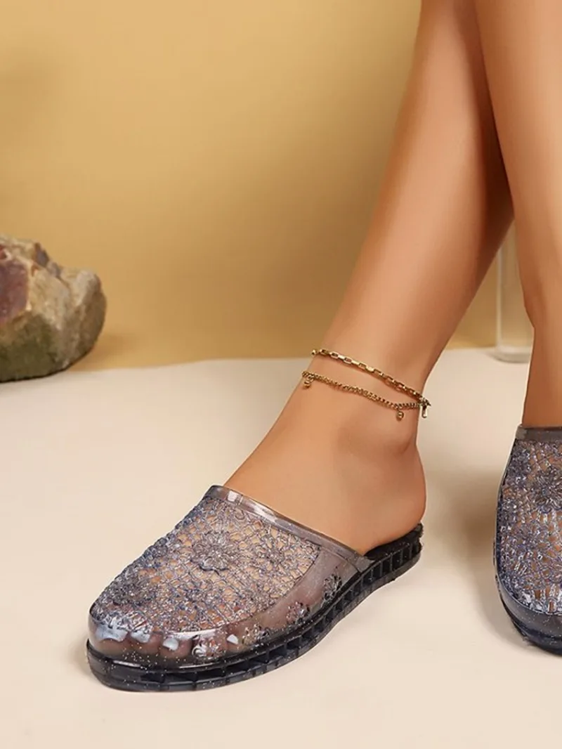 Ladies Sandals Sequin Flat Ladies Sandals Ladies Beach Jelly Shoes Women Shoes Sandalias De Mujer Clear Flat Sandals