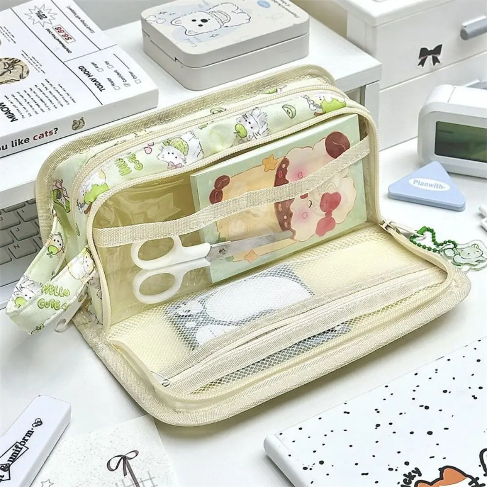 Cartoon Cute Kitten Pencil Case Multilayer PVC Dirty-proof Stationery Bag Large Capacity Stationery Storage Bags Student