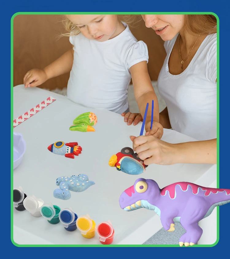 Bambola dipinta in gesso fai-da-te Kit da colorare per pittura embrione bianco Giocattolo per dinosauri per bambini, Regali di compleanno per ragazzi e ragazze per bambini dai 3 anni in su