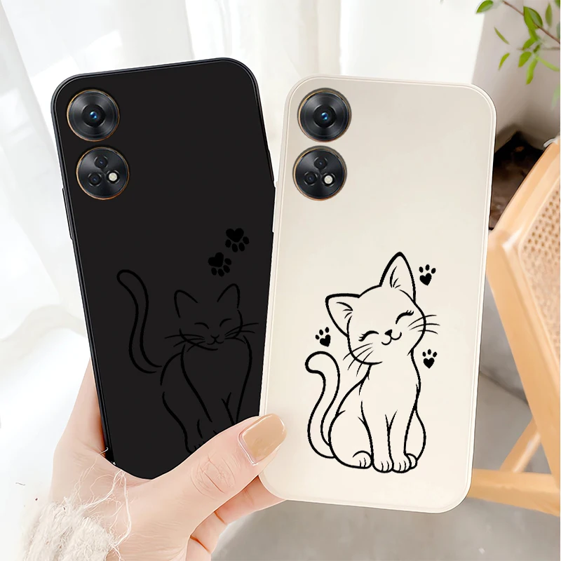 Drawing Sketch Line Cat Phone Case For OPPO Reno 8T 8 Pro 7 6 5 4 Lite 2Z 7Z 5Z 4F 5F 2F Silicon Soft Shockproof Back Cover Etui view 6