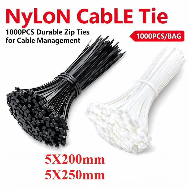 100/1000PCS Self Locking Nylon Cable Zip Ties Heavy Duty Multipurpose Wire Organizer Cable Management Ties for Household Office
