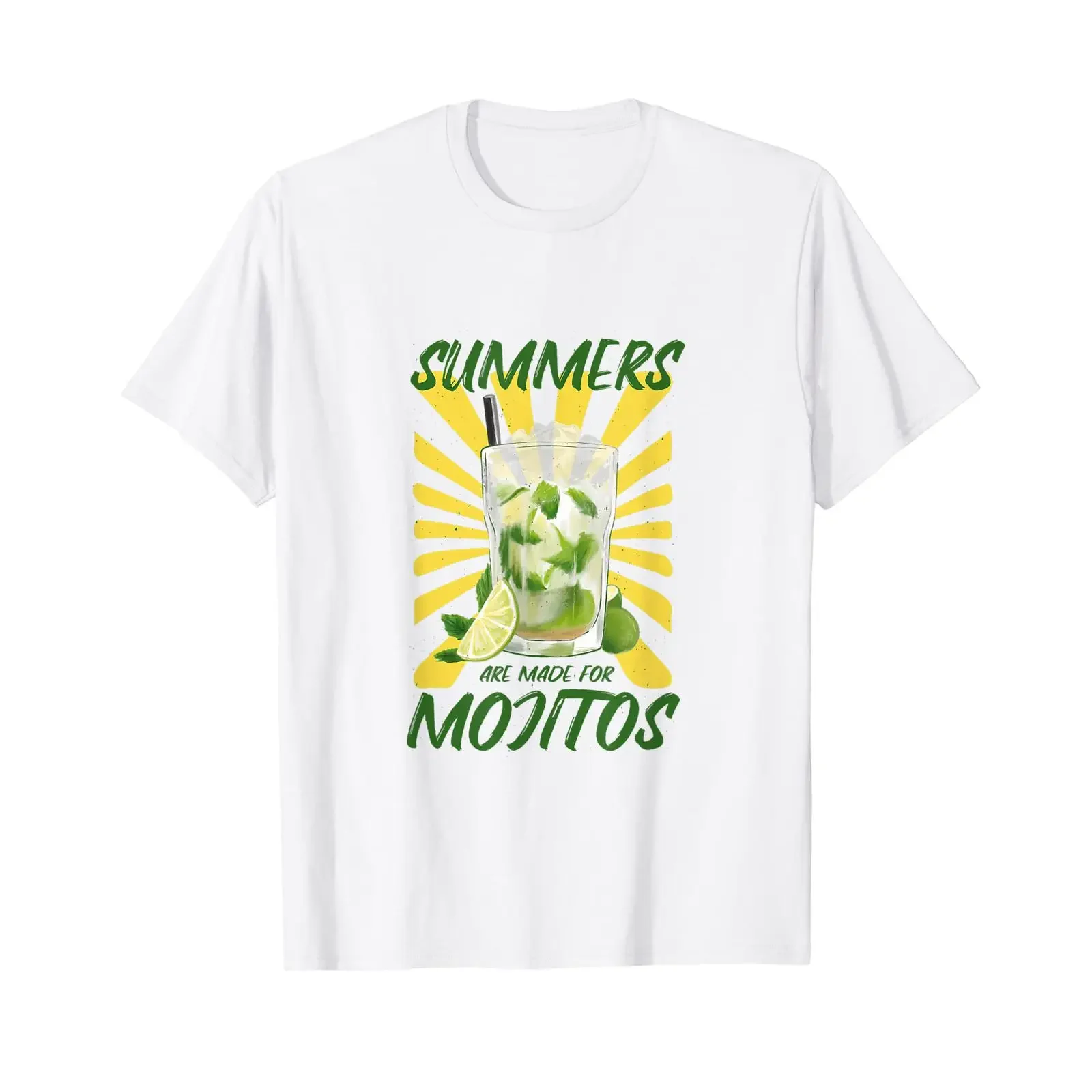 Mojito Cocktail Bartender Cuba Rum Lime Mint Alcohol T Shirt white vintage Washed Versatile Stretched fashion homme Stylish