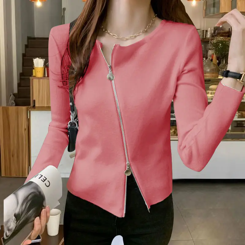 Women Trendy Irregular Zipper Jacket Spring Autumn Solid Long Sleeve Slim Outwear Coat Female Casual Chic Tops Y2K Ropa De Mujer