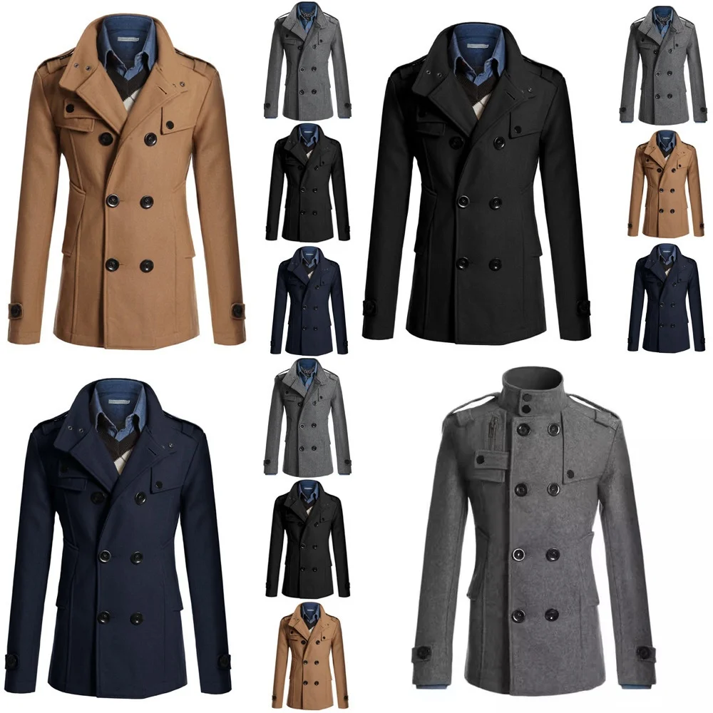 

Windbreaker Jacket Men's Trench Coat Fashion Wool Long Overcoat for Men 2023 New Arrival N3