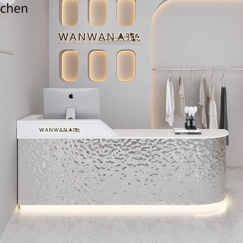 YFY  modern simple clothing store stainless steel bar barber shop checkout page curved hair salon paint front desk bar
