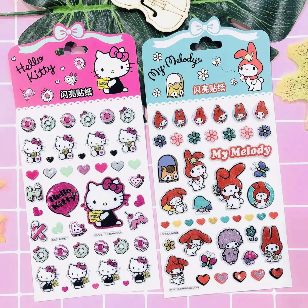 Adesivi glitter originali Sanrio Hello Kitty Melody Cartoon Toy Decalcomanie per chitarra Skateboard Telefono Decorazioni per laptop Regali per ragazze
