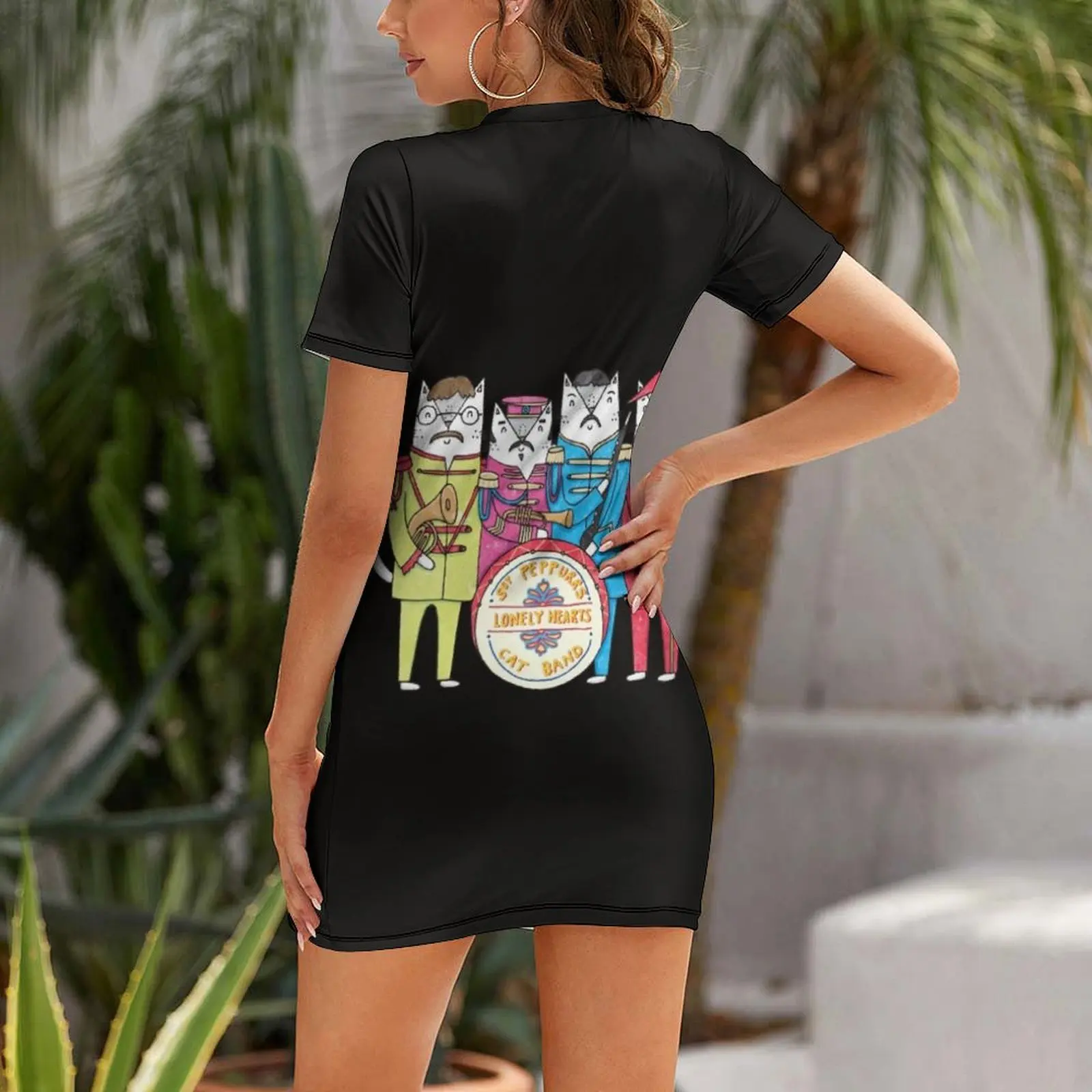 SGT Peppurr_s Lonely Hearts Cats Band Short Sleeved Dress elegant dresses plus sizes purple dress