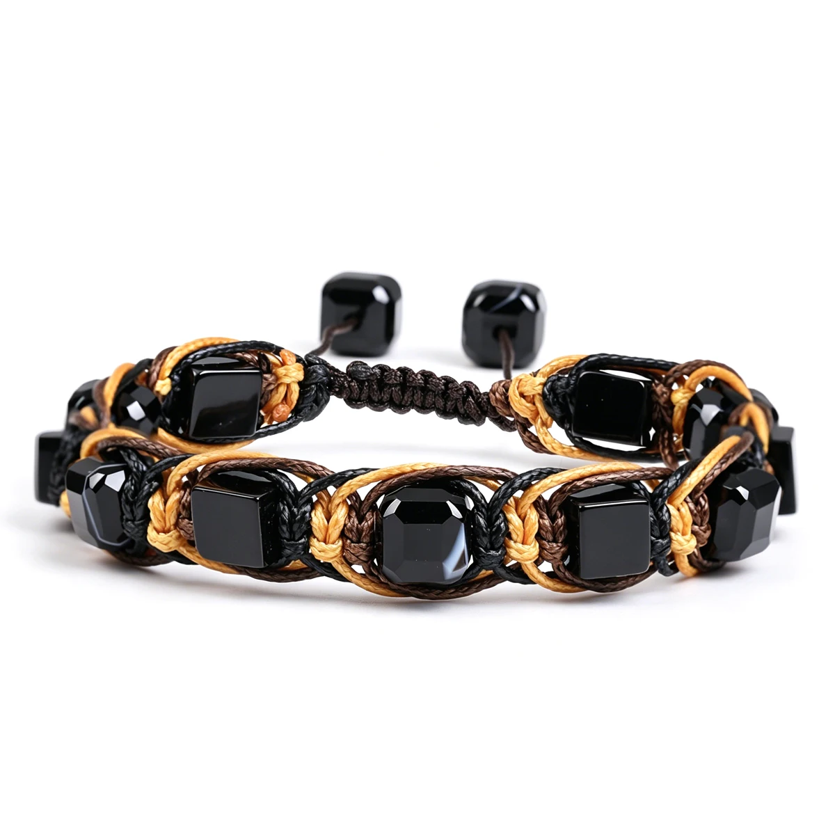 Herren-Armband aus Natürlichen Edelsteinen: Energiestein Tigerauge, Obsidian, Gelber Kristall, Handgefertigter Männerschmuck als Geschenk – Detail 16