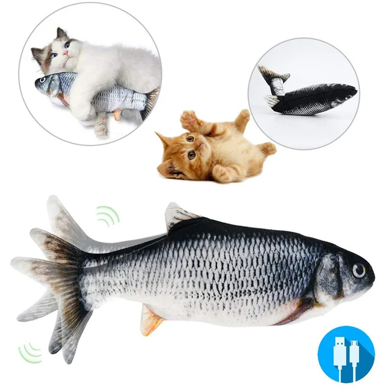 

Cat Toy USB Charging Simulation Electric Dancing Moving Floppy Fish Cats Toy Interactive Electric Flopping Cat Kicker Fish Toy