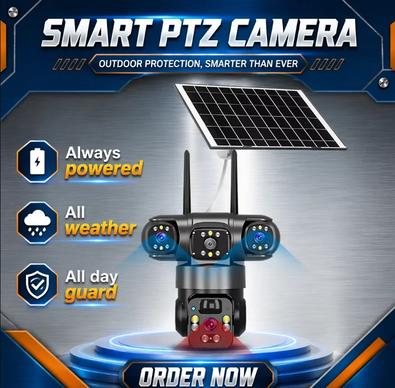 4G AOV Solar Camera 3 Screens WiFi Solar Camera Outdoor Wireless Auto Tracking 4G Sim Solar CCTV V380 Pro