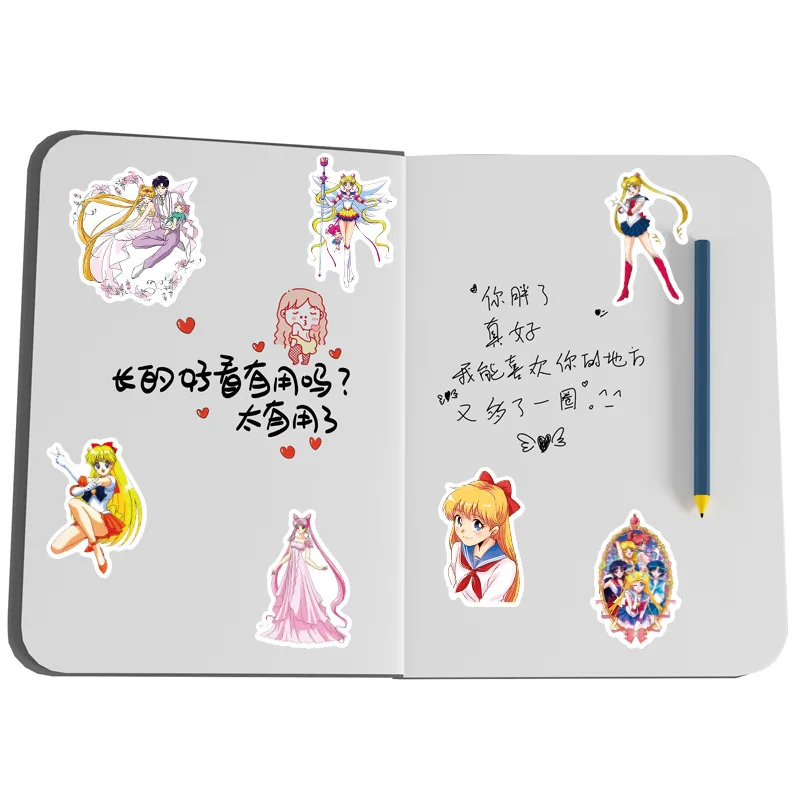 Juego de pegatinas de Sailor Moon impermeables, pegatinas de Anime para maleta, cuaderno, guitarra, monopatín, piel para portátil, 50 unidades