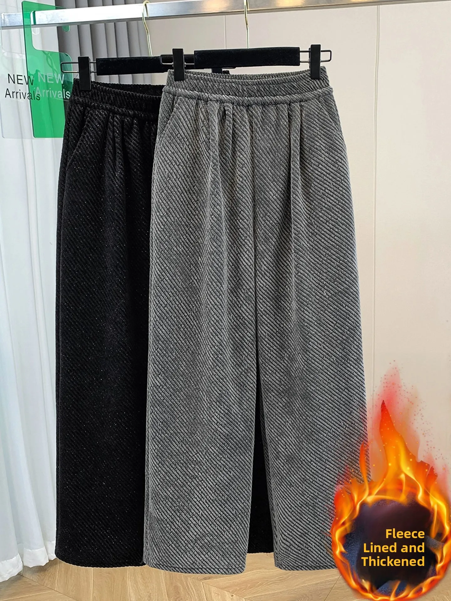 

Thiened Fce Wide Leg Pants High Waist Cover Hip Pear ape Body Casual Pants Autumn Winter plus Size Women's Clothing