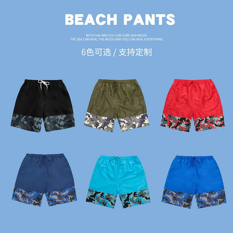 Printed Stitching Summer Outdoor Camouflage Men Sports Shorts Zipper Pocket Running Gym Fitness Basketball Training Beach Shorts