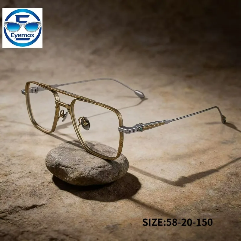

Новые квадратные оправы для очков из чистого титана, ретро-дизайн с двойным мостиком, металлические очки с прозрачными линзами, модные оптические очки для женщин и мужчин