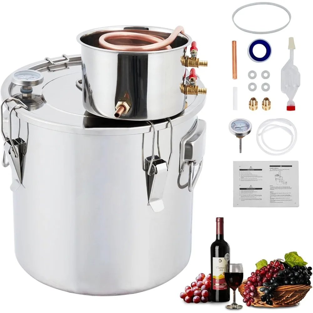 3 Gal 12L Stainless Steel Alcohol Distiller Copper Tube Spirit Boiler With Build-In Thermometer for Home