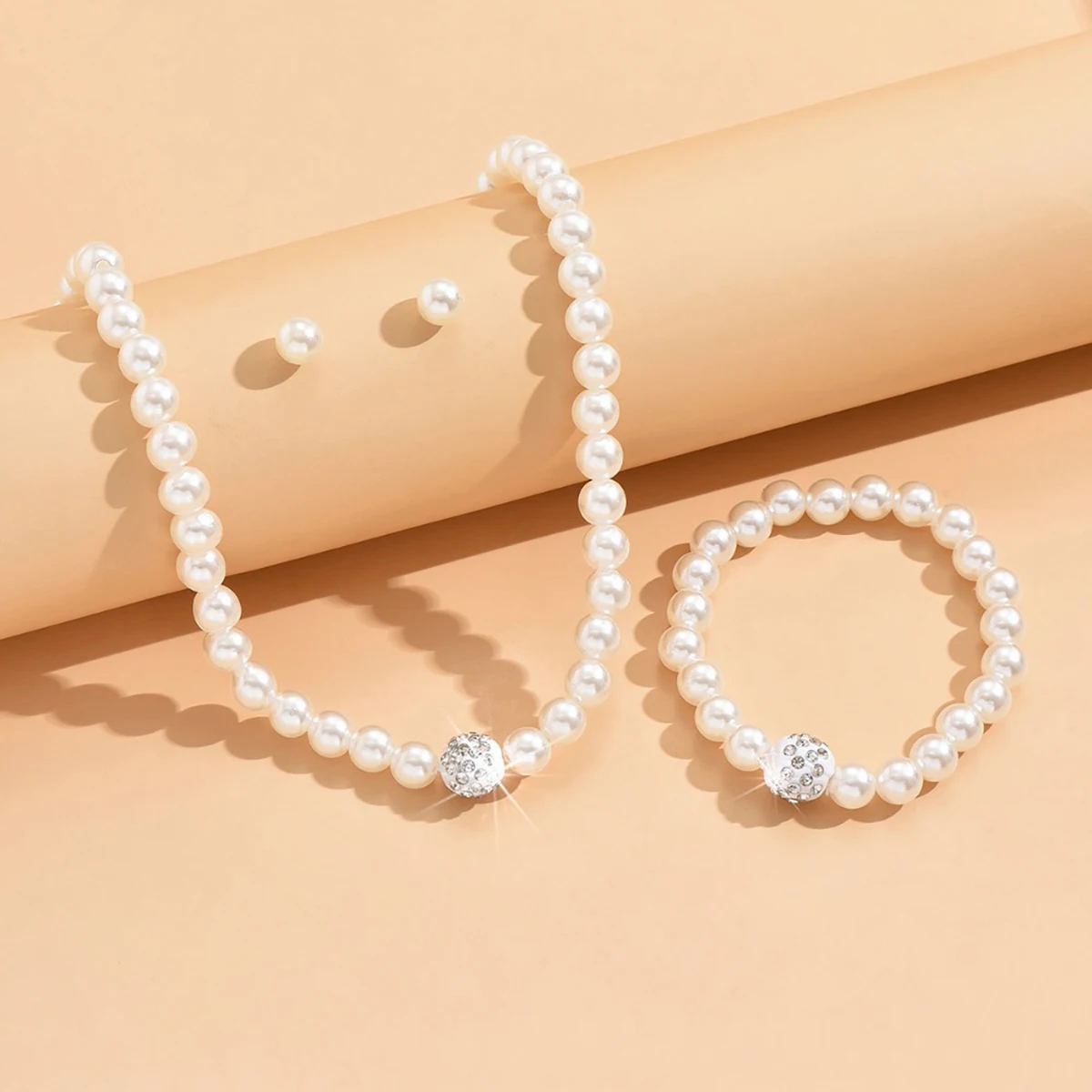 3pc Luxury Imitation Pearl Necklace Bracelet Earrings Set
