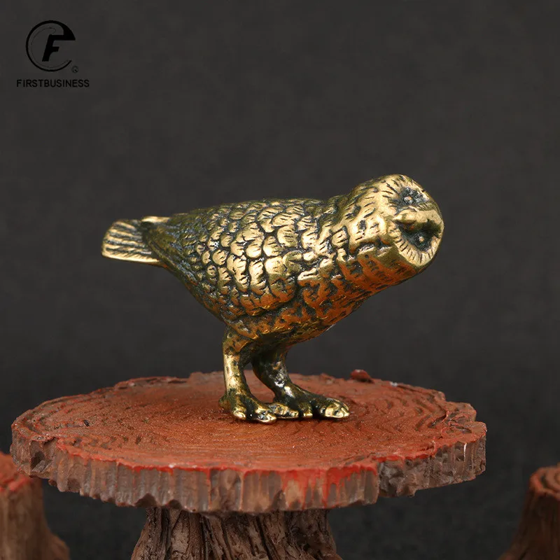 Antique Owl Solid Brass Figurines Miniatures Desktop Ornament Vintage Animal Small Statue Home Decorations Crafts