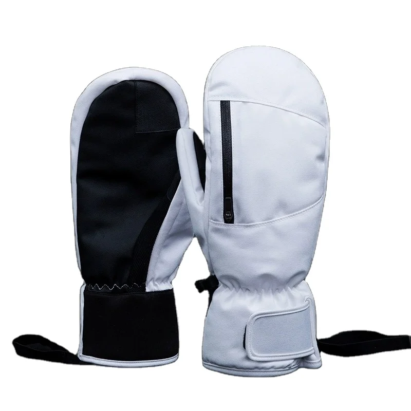 

White Adult Double Layer Ski Gloves Winter Snow Gloves With Waterproof & Wear-Resistant With Inner Gloves