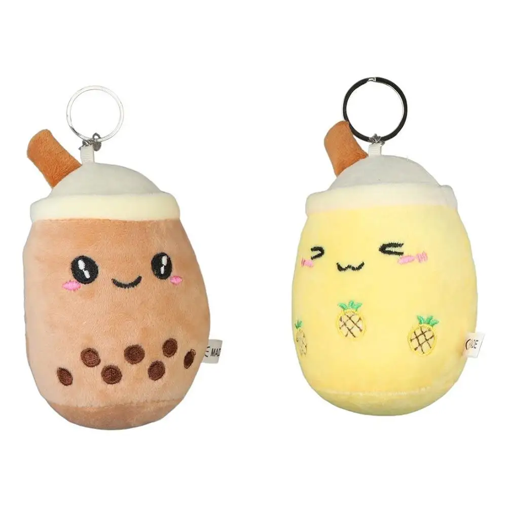 Plush Doll Bubble Tea Keychain Stuffed Boba Fruit Tea Milk Tea Keyring Kawaii Soft Boba Doll Plush Toys Backpack Decoration