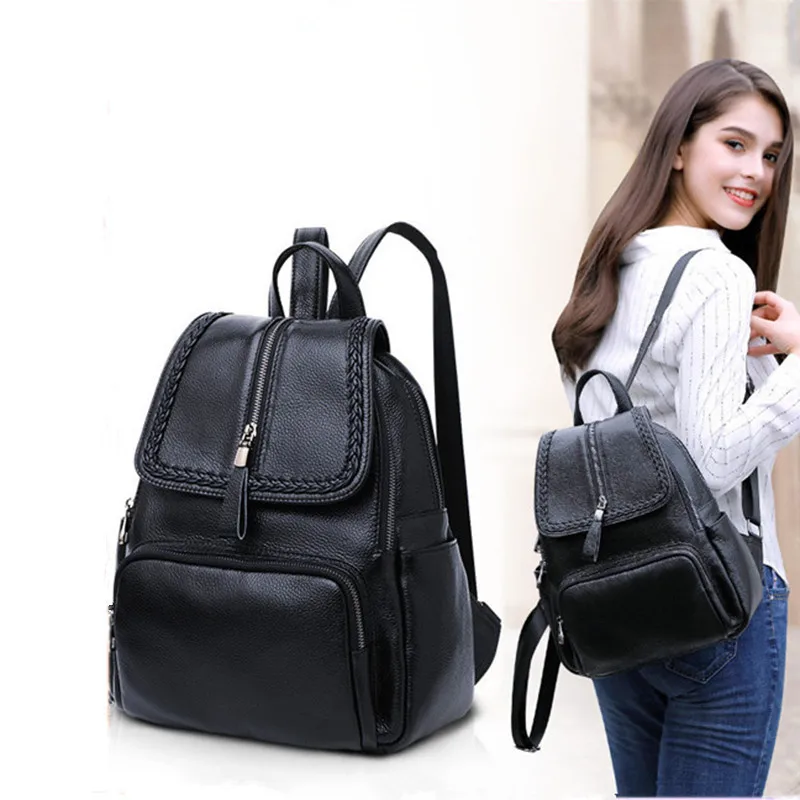 Retro Fashionable  Cowhide Leather Soft Skin Personality Backpack  Luxury Large Capacity Women Travel Bag