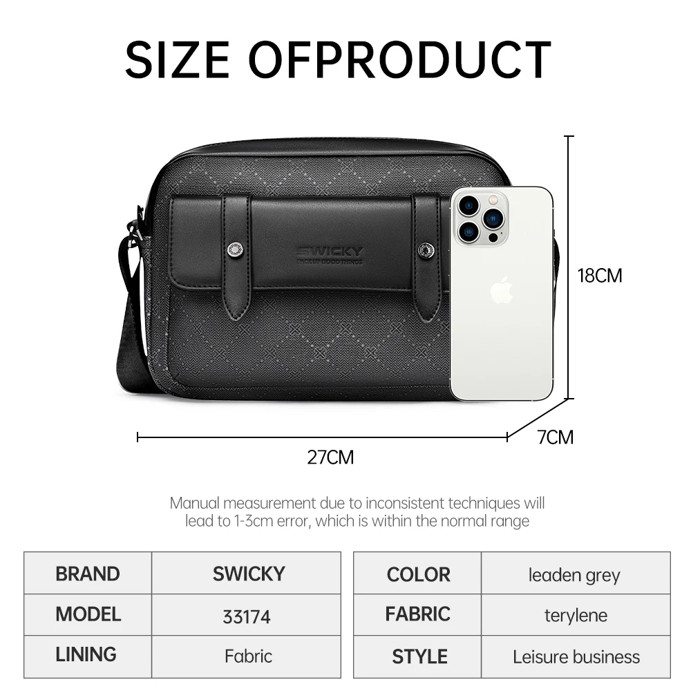 SWICKY Messenger Bag Men Fashion Cross Body Business Bag Waterproof Outdoor Single Shoulder Bag