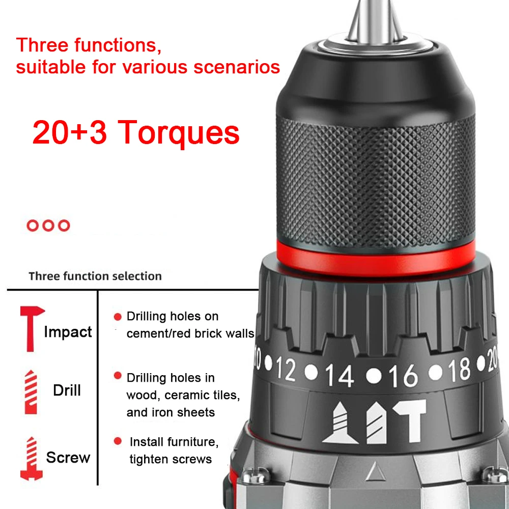 Imagem -02 - Furadeira Elétrica de Impacto sem Escova Chave de Fenda sem Fio Bateria Recarregável Furadeira Manual de Velocidades Ferramentas Elétricas a Martelo 16.8v 38