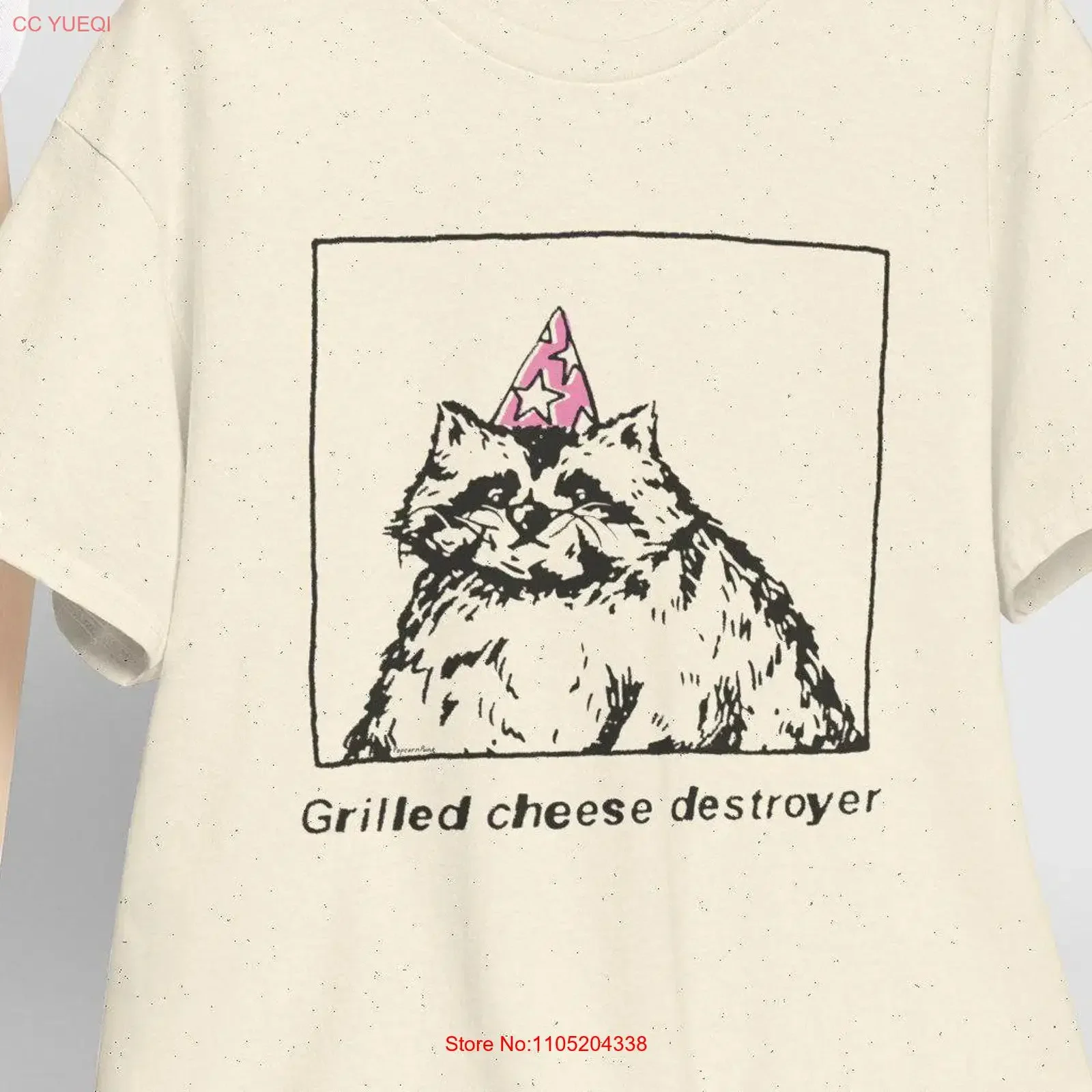 

Grilled cheese destroyer raccoon funny vintage T shirt vintage Washed Top For Everyday Wear Slightly Versatile homme