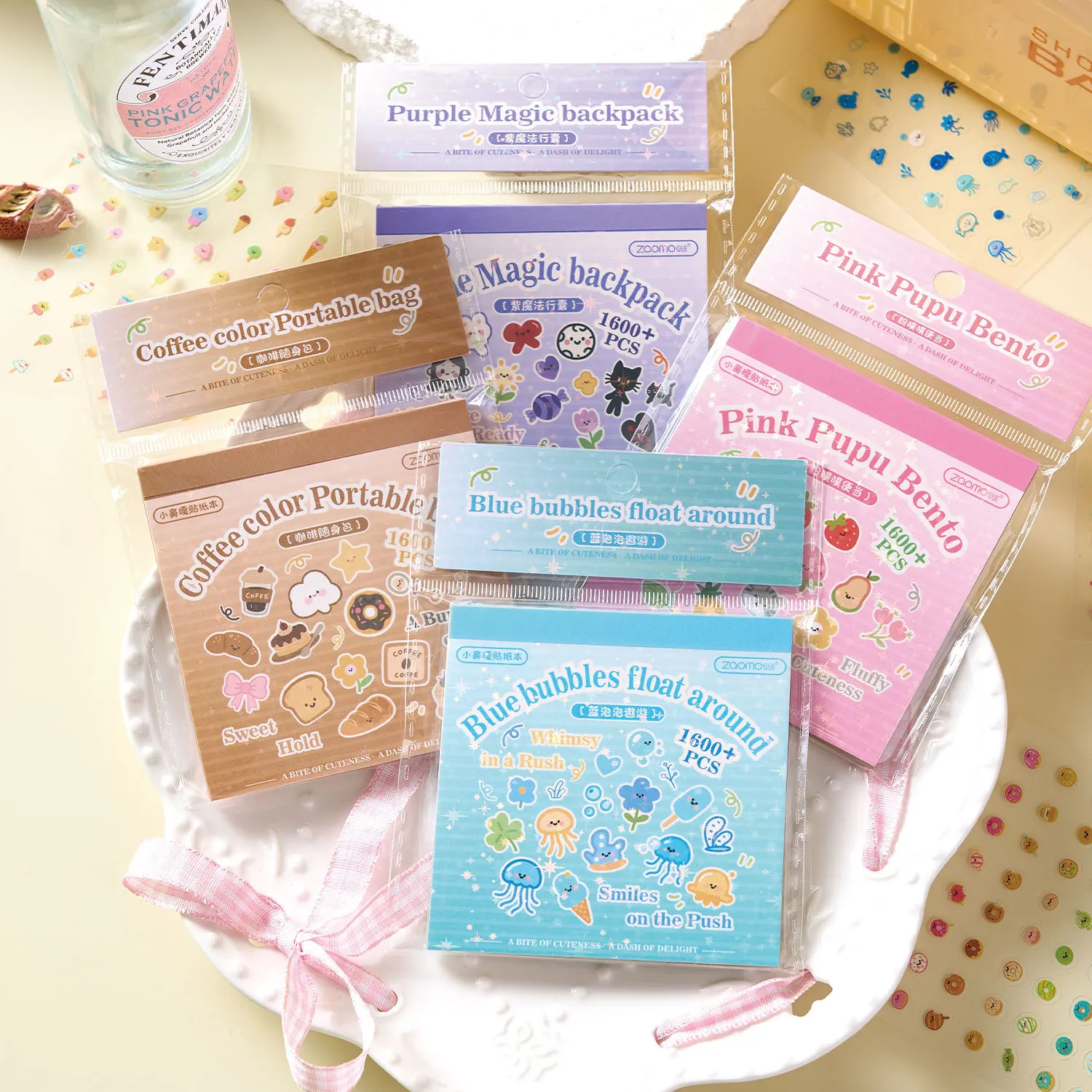JCAC 24pcs/bag Korean PET Die-Cut Sticker Book, Pink Bento & Button Nose, for Journal, Phone Case, Nail Art, Earphone & Guka