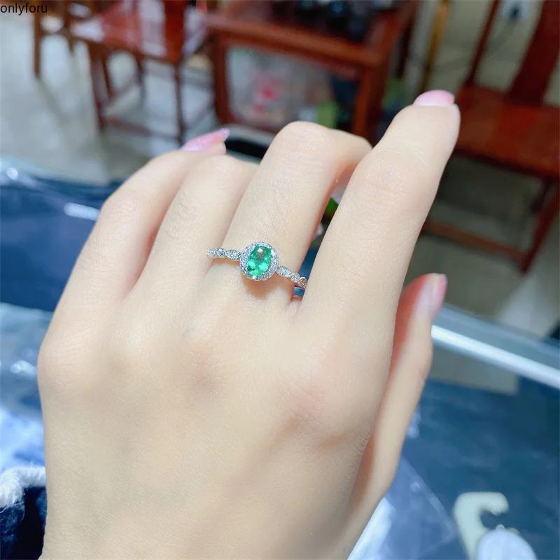 

925 Sterling Silver Fashion Women Plating 14k Gold Simple Design Inlaid Natural Emeralds Wedding Jewelry Accessories