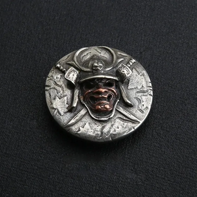 1pc Retro Brass Japanese Samurai Helmet Skull Mask Decoration Buckle Screw Back Handmade Leather DIY Accessories