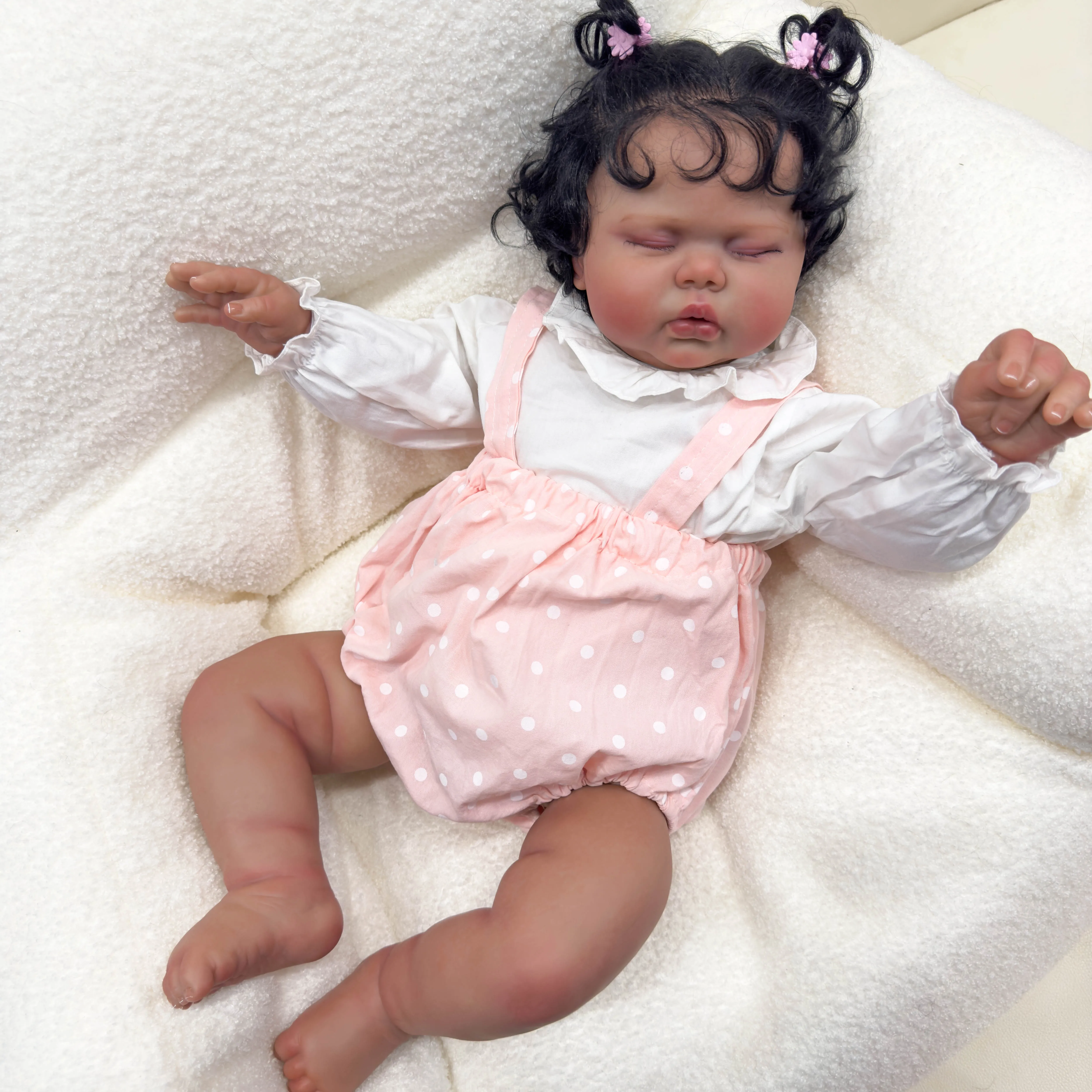 NPK 19 Inch Lifelike Reborn Toddler Doll Dark Skin Soft Cloth Body Cuddly Baby Girl with Hand Rooted Hair