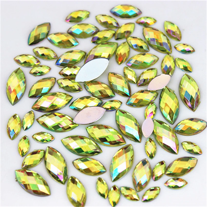 100PCS Mixed Sizes Horse eye AB Acrylic Rhinestones 3D Nail Art Rhinestones Non Hotfix Flatback Stones Decorations MC888