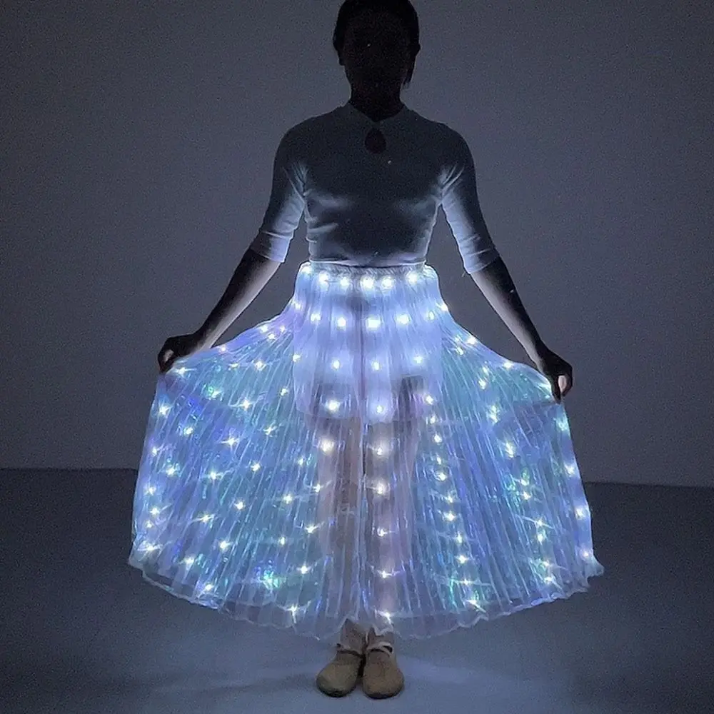 Shiny Luminous Led Skirt White Long Light Up Skirt Festival Fluorescent Shows Dance Props Stage Performance