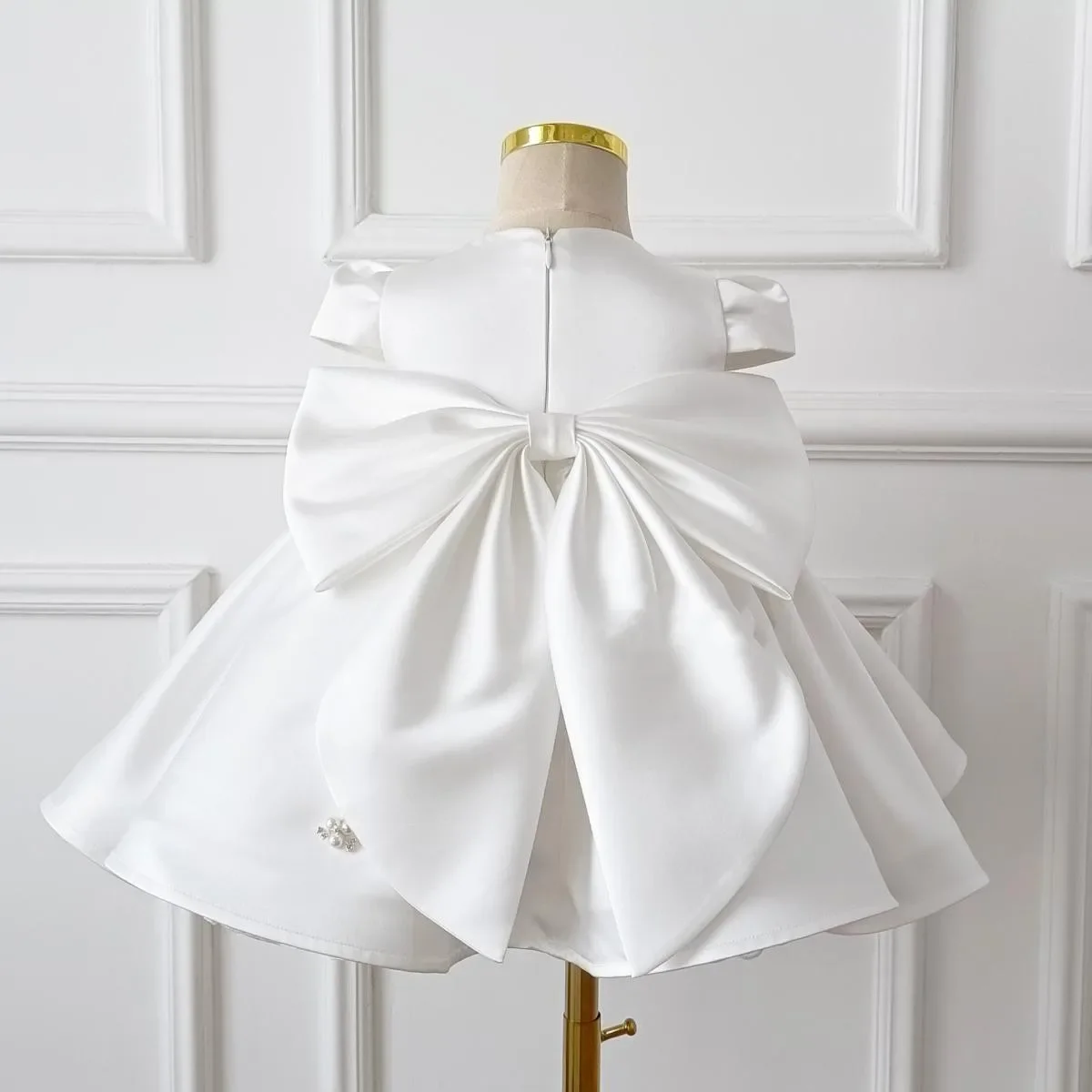 Baby Dresses for Eid Girl's Ceremonial Dress with Big Bow Toddlers Beading Ball Gowns for 1st Birthday Child Boutique Wear