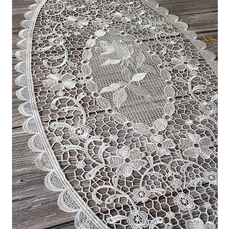 Table decoration and accessories white oval Embroidery bed Table Runner flag cloth cover Lace tea tablecloth kitchen Christmas