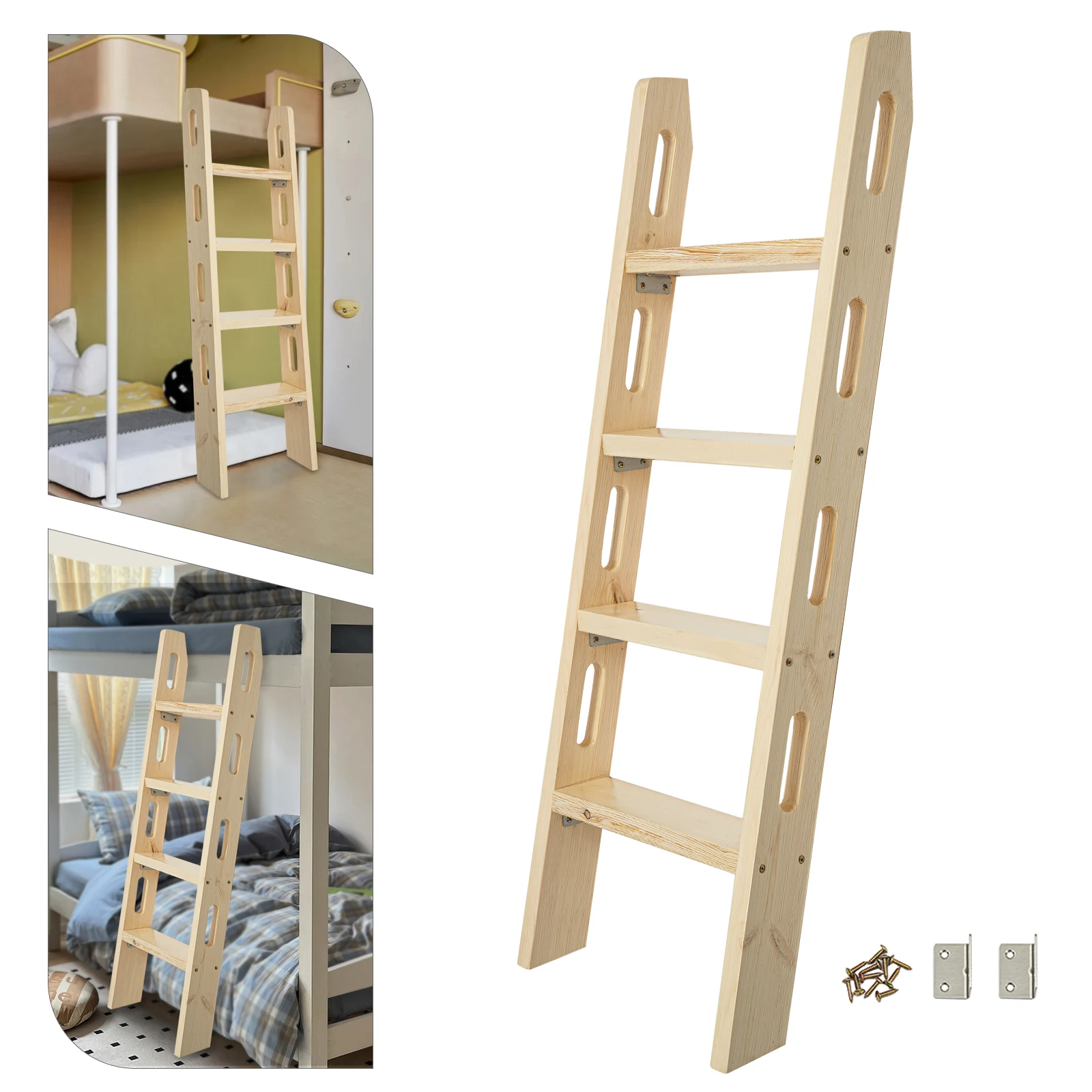125 cm große 4-stufige Leiter aus Kiefernholz, 75 °   Burlywood Trittleiter, Dicke 28 mm, Bodenstehend für Kinderzimmer, Leuchten