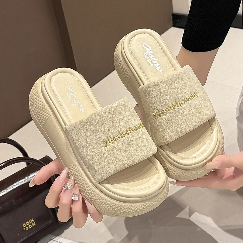 

Female Shoes On A Wedge Rubber Flip Flops 8cm House Slippers Platform Luxury Slides 2026 Designer Summer House Slippers Pla