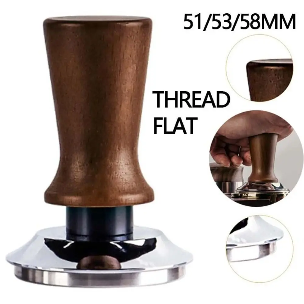 Portátil 51/53/58mm café tamper alça de madeira durável martelo de pressão base de aço inoxidável barista ferramenta café cerveja