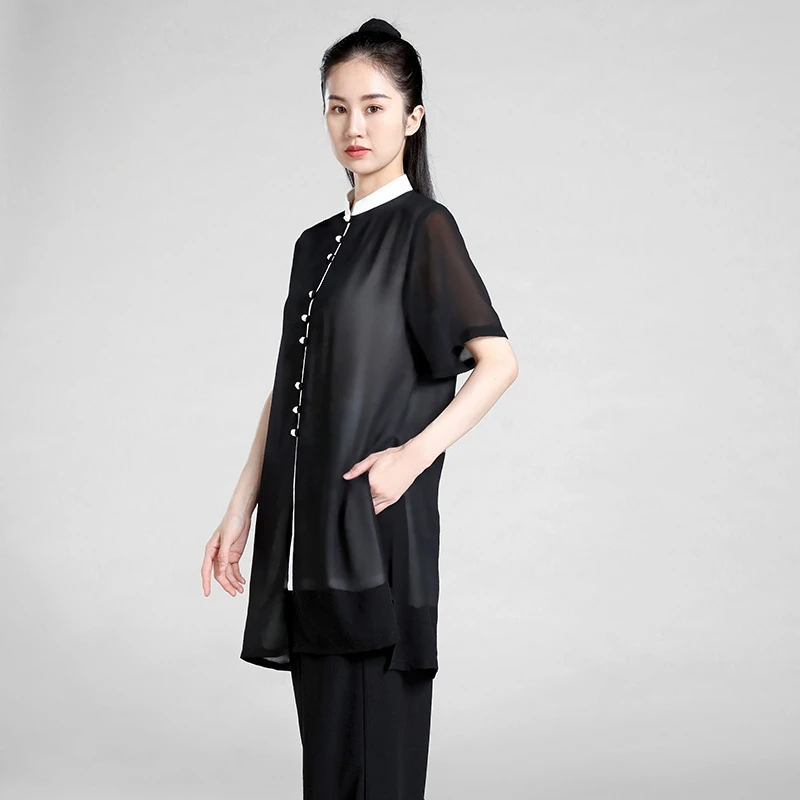 Kun Master Elegant  Kung Fu Uniform Women's Tai Chi T-Shirt with Short Sleeves - Quick-Drying for Summer