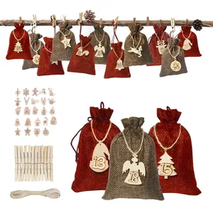 Christmas Advent Calendar Bags, Wood Listing labels, Christmas decoration, 24-day ornaments, 1-24, 24pcs 12 Main Sales Wood Calendar - №4