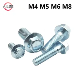 M4 M5 M6 M8 External Hexagon Flange Bolts 8.8 Grade White Zinc Plated Hexagonal Flange Screws with Belt Pad  8 10 20 30 70 110mm