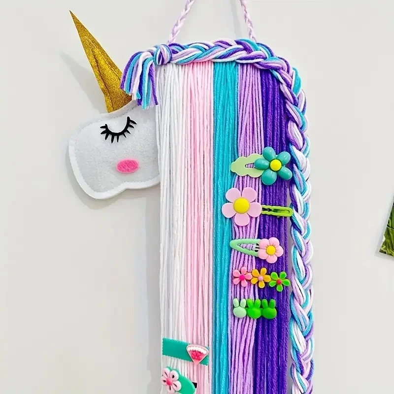 Unicorn, girl hair clip and hair accessory storage, room wall decoration, hair band storage rack, cute handmade felt