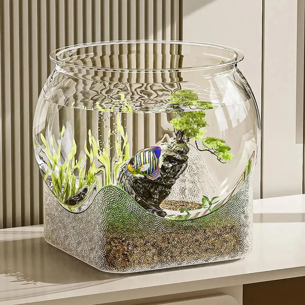 Ultra Clear Round Fish Bowl Removable Goldfish Bowl Viewing Tank Plastic Decorative Desktop Fish Tank Desktop Decoration