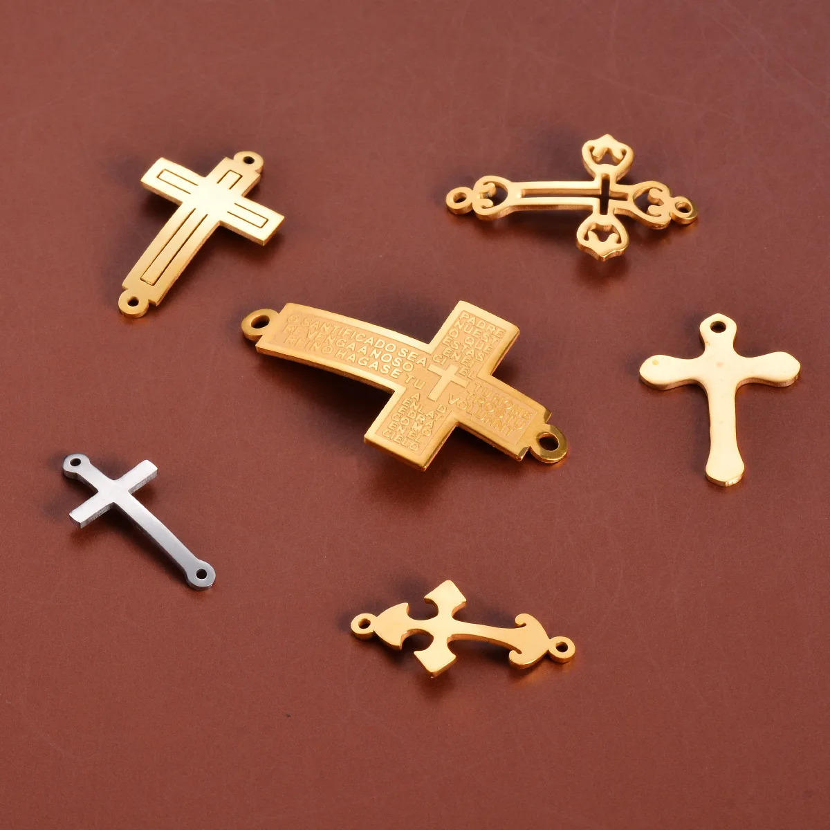 Wholesale 2Pcs/lot Stainless Steel Cross Connector Charms Craft Supplies Cross Pendants Charms Pendants for Crafting Jewelry